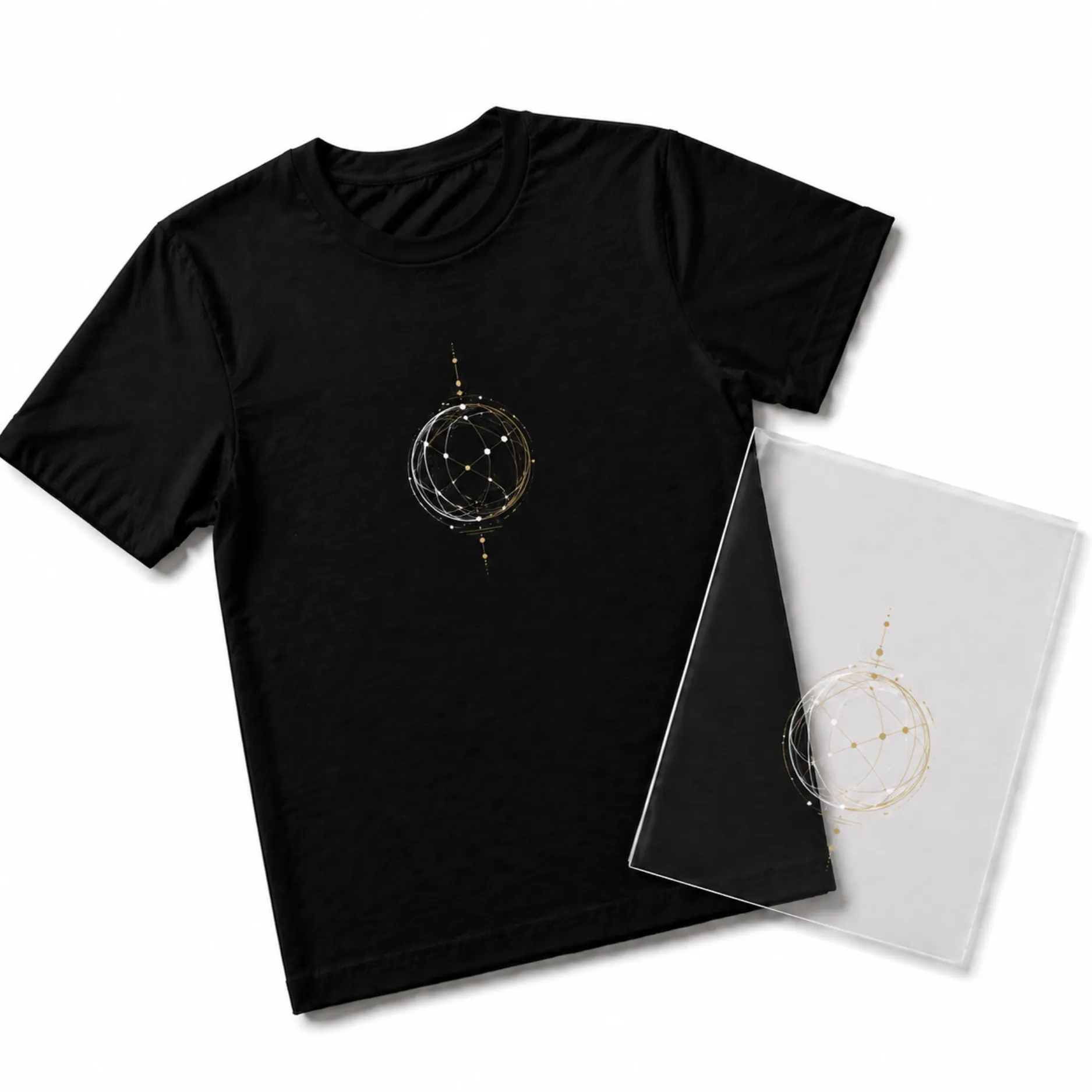 Estampa DTF metalizada em camiseta preta