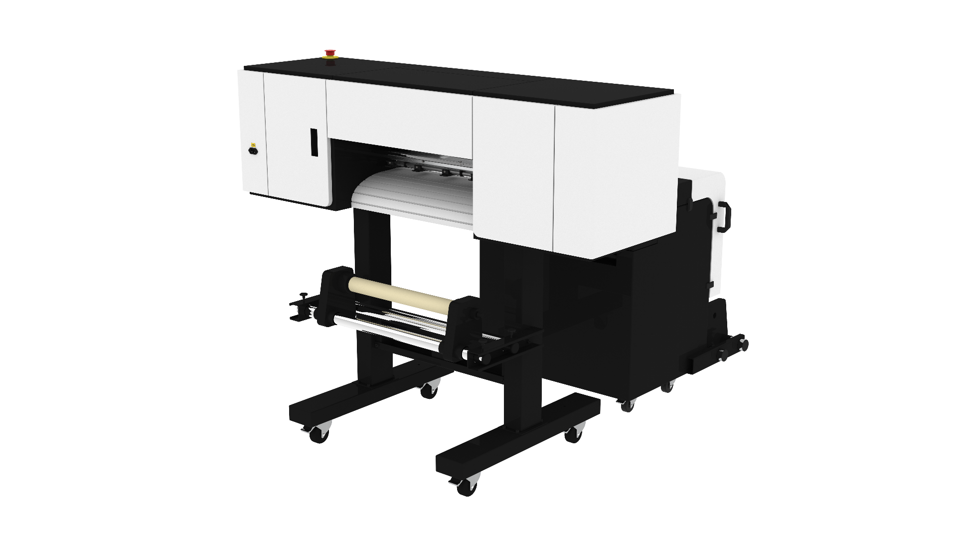 Prime DTF 60X — perspectiva traseira mostrando a bobina e a estrutura industrial